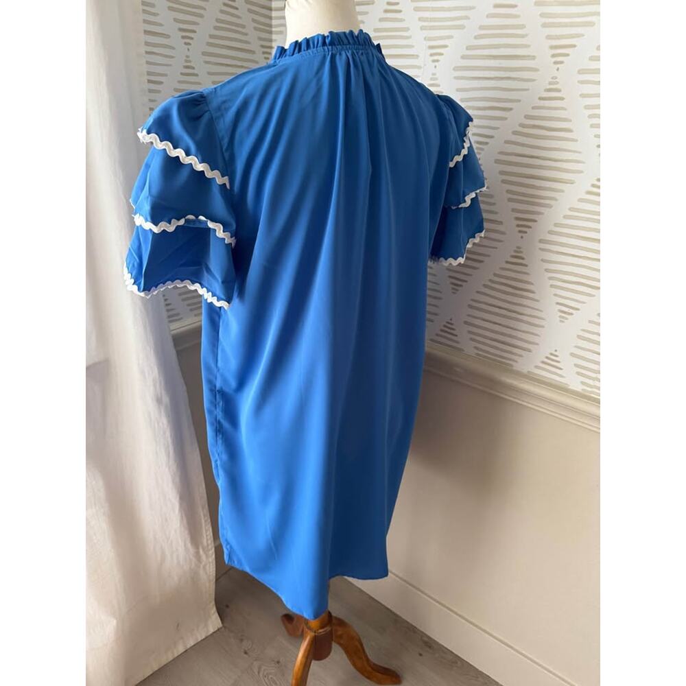 Jess Lea Women’s Large Blue Kersten Ric Rac Ruffle Shift Dress - Picture 5 of 8